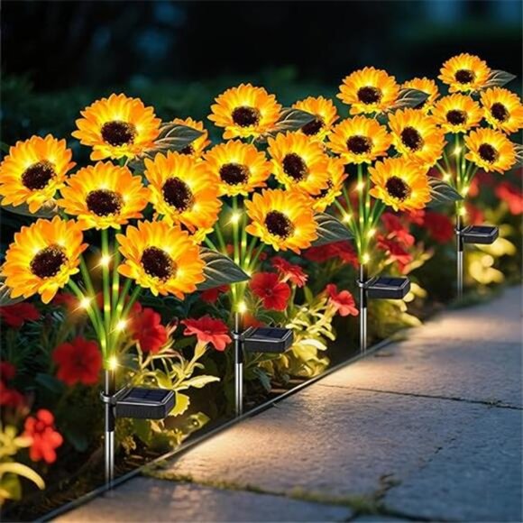 Sunflower Solar Lights Outdoor Decor, 4 Pack Solar Garden Decor 24 Waterproof - Picture 7 of 7